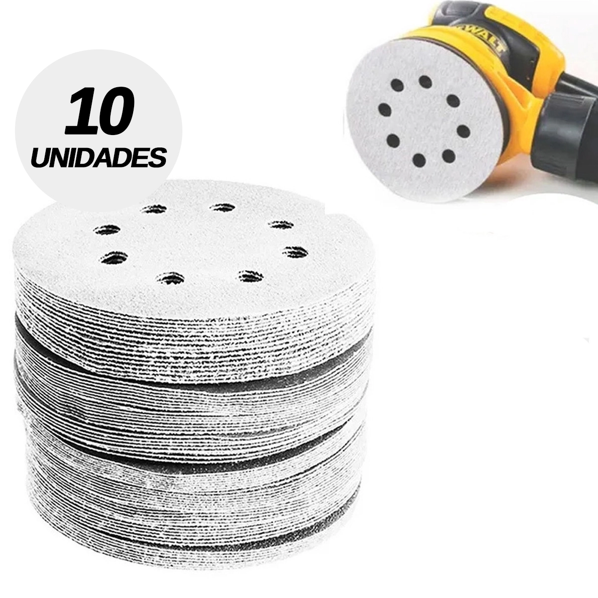 Jogo 10 Disco De Lixa Velcro Branco 125mm Grão 150 Starfer