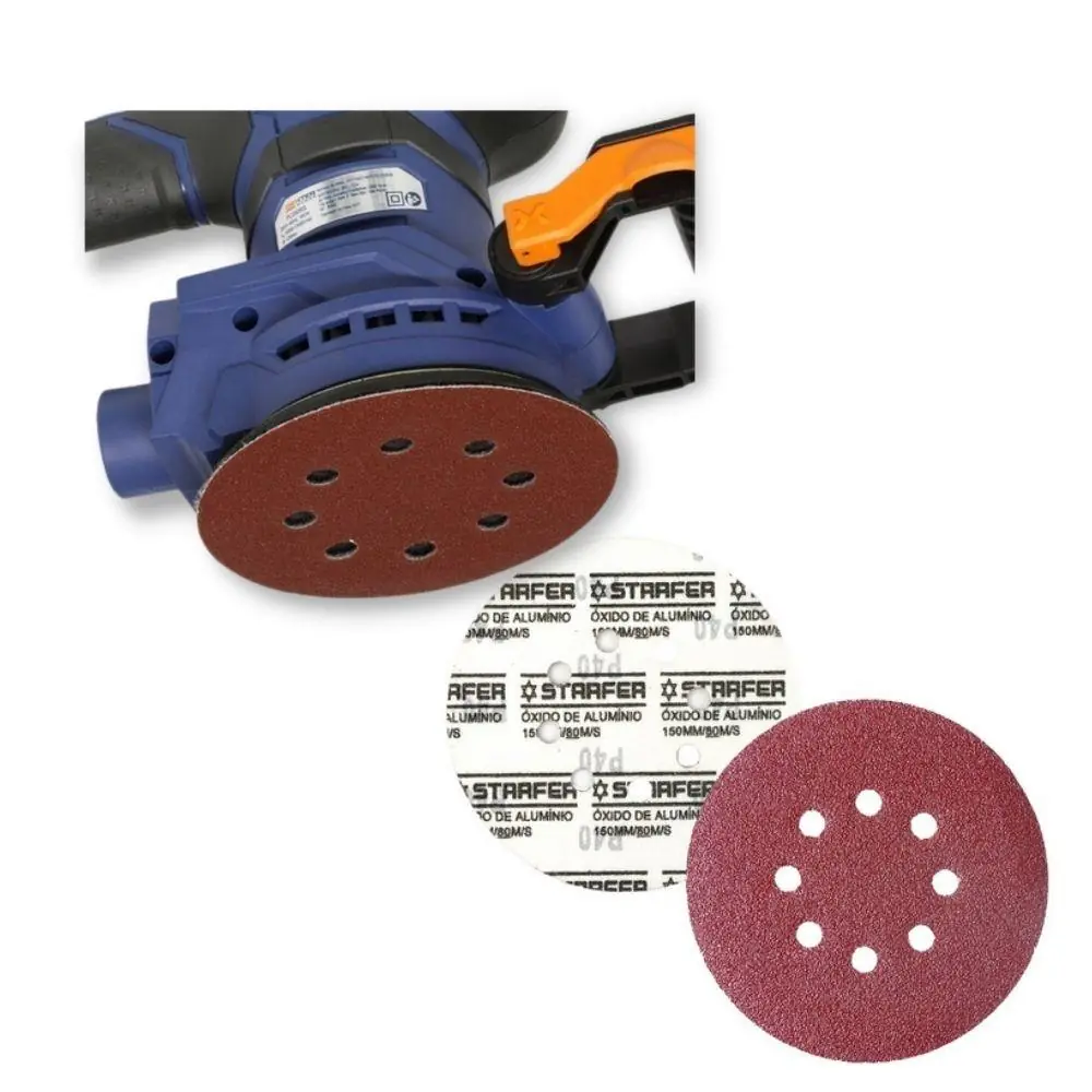 Jogo 10 Disco De Lixa Velcro Para Madeira 150mm Grão 220 Starfer