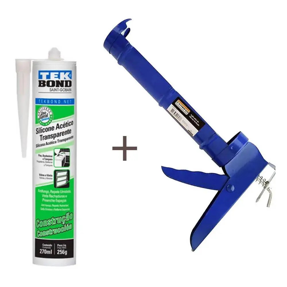 Aplicador De Silicone Fechado e Silicone Acético Veda Pia Incolor Tekbond 256g
