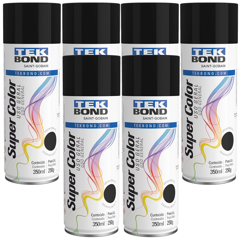 Kit 6 Tinta Spray Uso Geral Preto Fosco 350ml