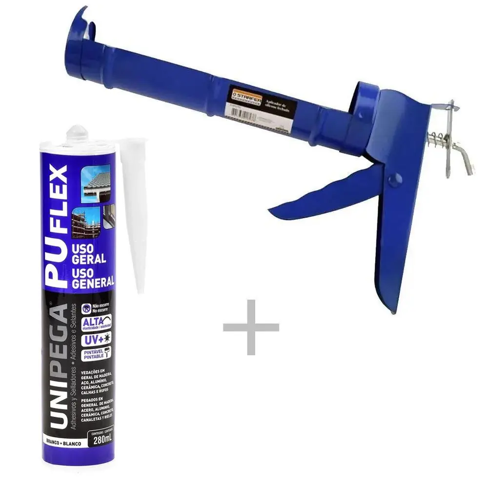 Aplicador De Silicone Fechado + Selante Pu Flex Uso Geral Branco 280ml Unipega