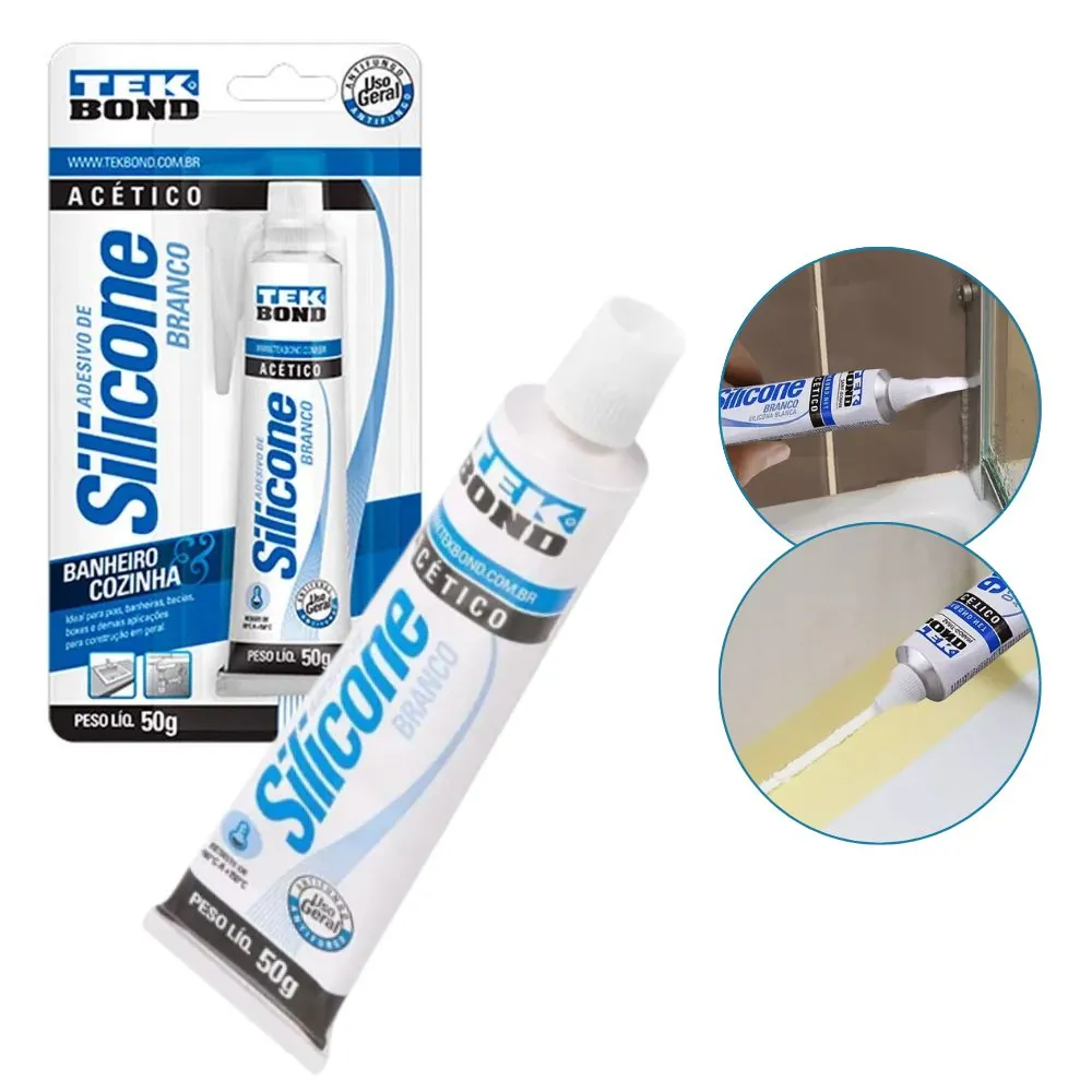 Kit 12 Un Silicone Acético Blister Tekbond Branco 50g