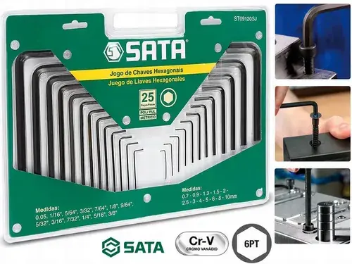 Jogo Chave Allen Sata C/25pc Mm/pol St09120sj  0.05 A 3/8  ´´  0 7 A 10 Mm