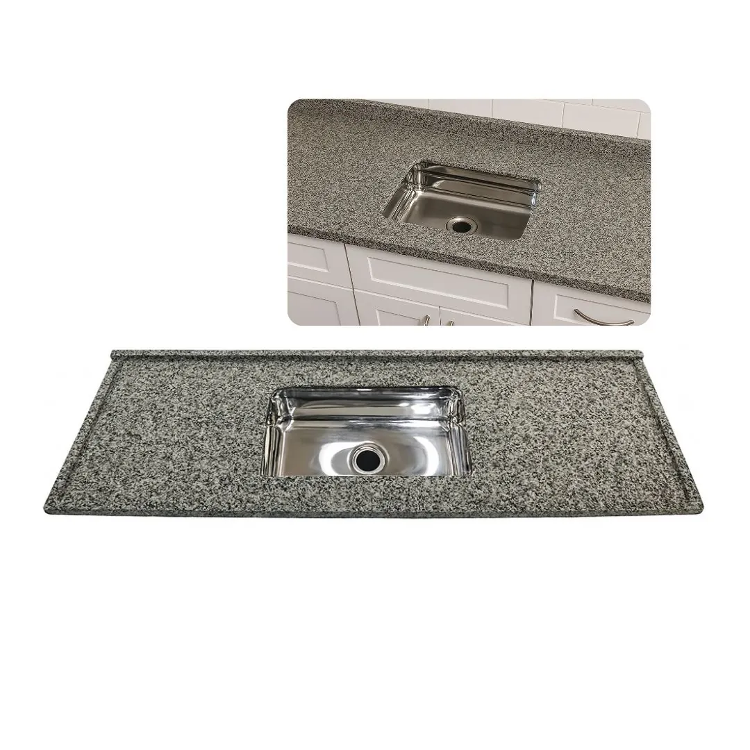 Pia De Cozinha Granito Ocre 120cm Cuba Inox N1 Completo Ocre