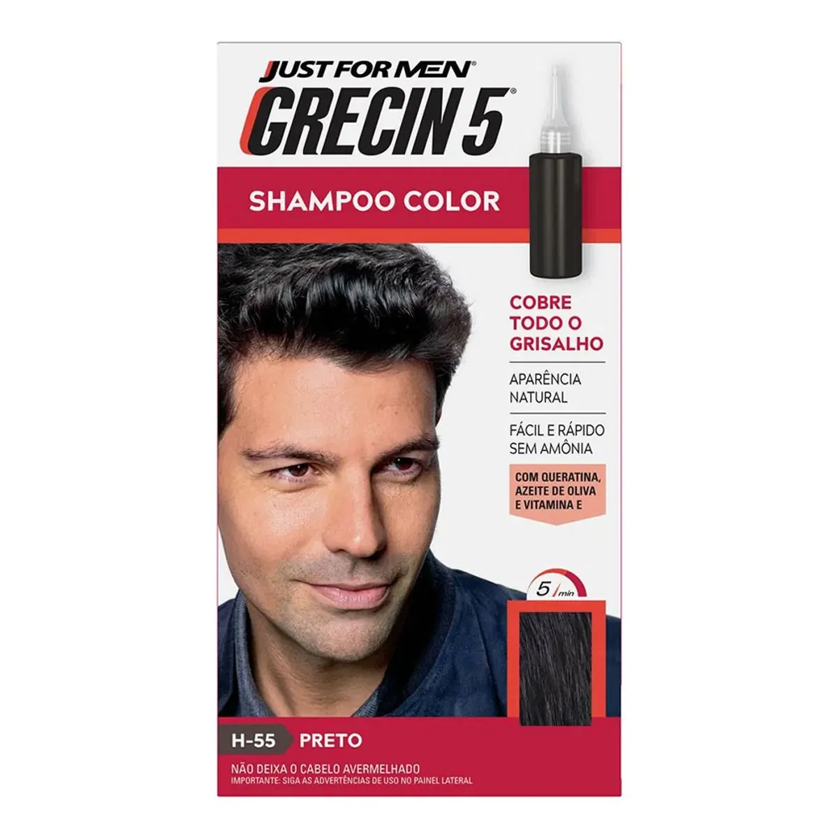 Shampoo Tonalizante H 55 Preto Grecin 5 Just For Men Caixa 60ml