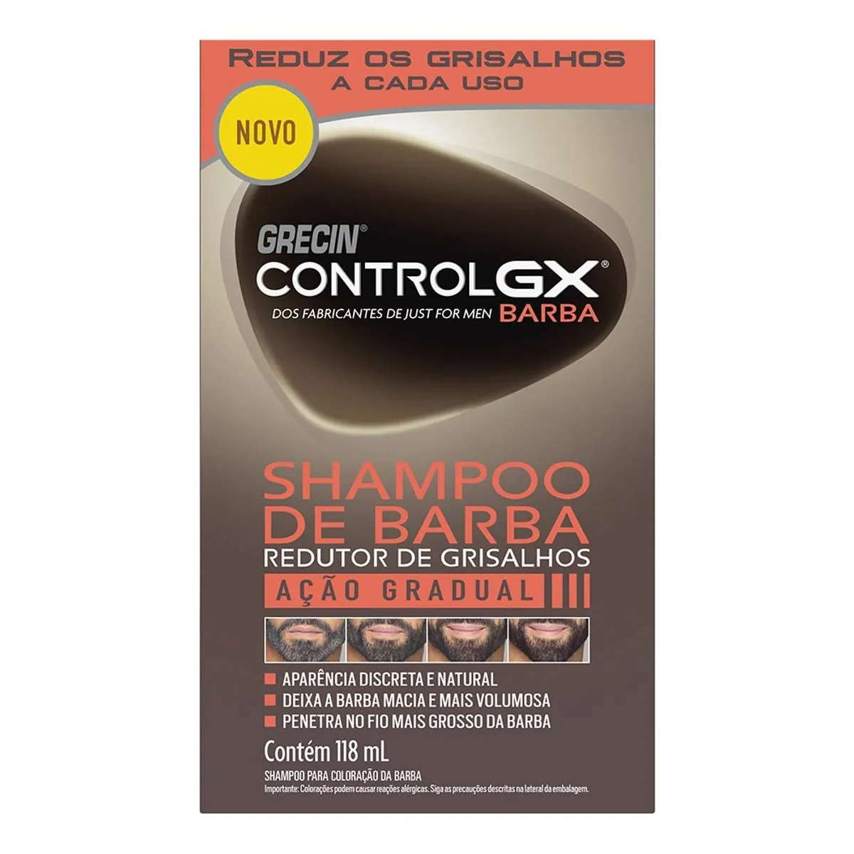 Shampoo Para Barba Redutor De Grisalhos Grecin Control Gx Caixa 118ml