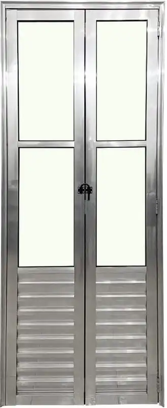 Porta De Aluminio Camarão Palheta Vidro Mini Boreal Com Trinco Linha Premium Brilhante