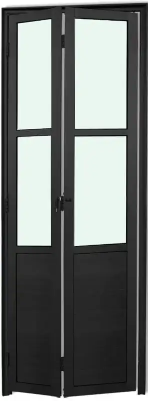 Porta De Aluminio Camarão Lambril Vidro Mini Boreal Com Trinco Linha Premium Preto