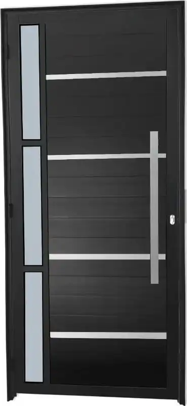 Porta De Aluminio Lambril Frisos Visor Lateral Com Puxador Linha Premium Preto