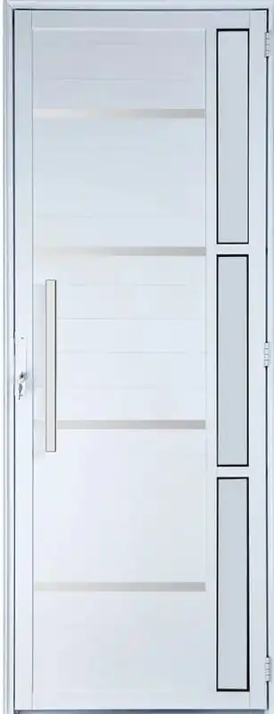 Porta De Aluminio Lambril Frisos Visor Lateral Com Puxador Linha Premium Branco