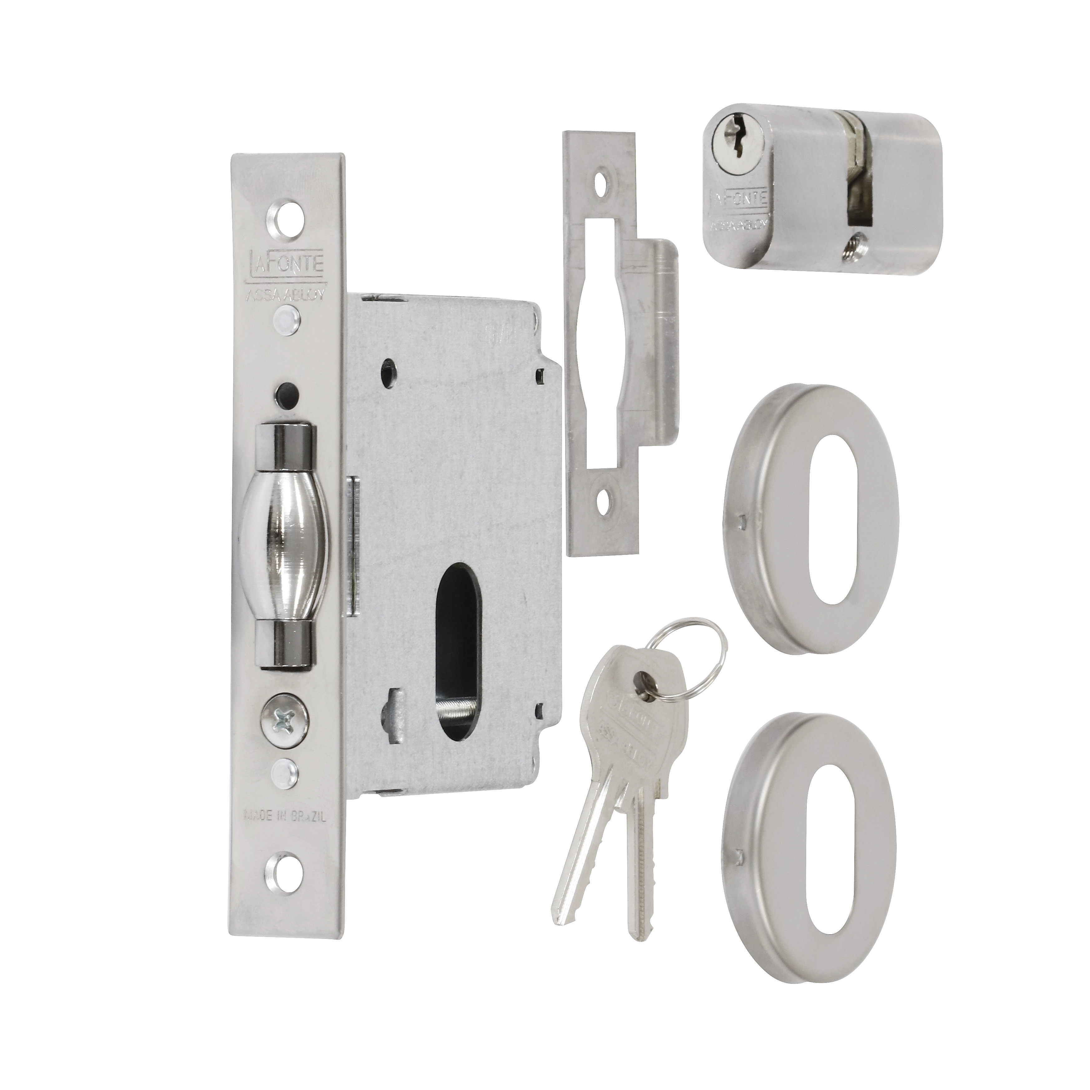 Fechadura Trinco Rolete para Porta Pivotante Cromado 45mm Comum com Roseta V378 La Fonte