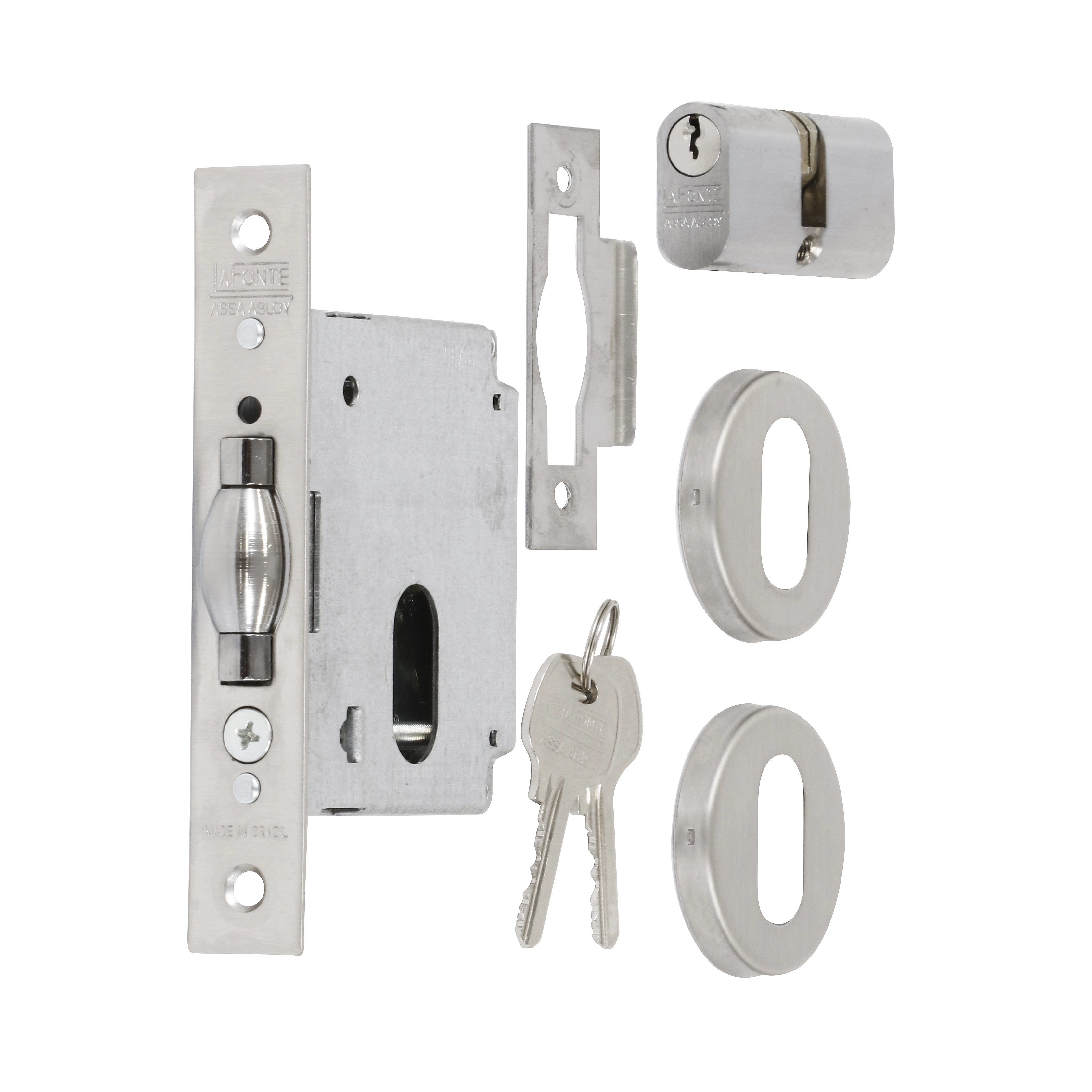Fechadura Trinco Rolete para Porta Pivotante Acetinado 45mm Comum com Roseta V378 La Fonte