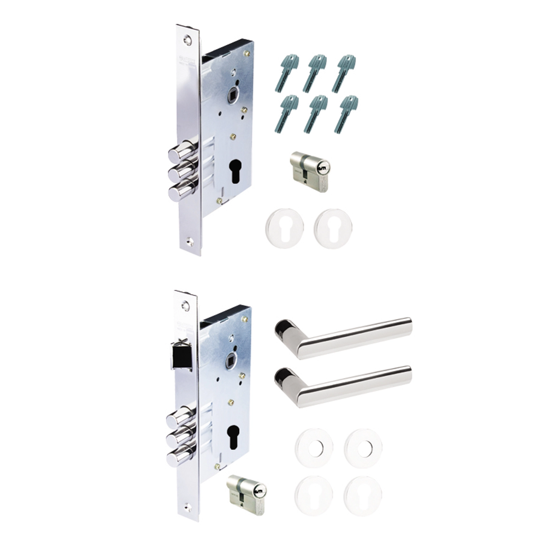 Fechadura de Alta Segurança 2 Travas 6 Pinos 55mm Inox Polido La Fonte