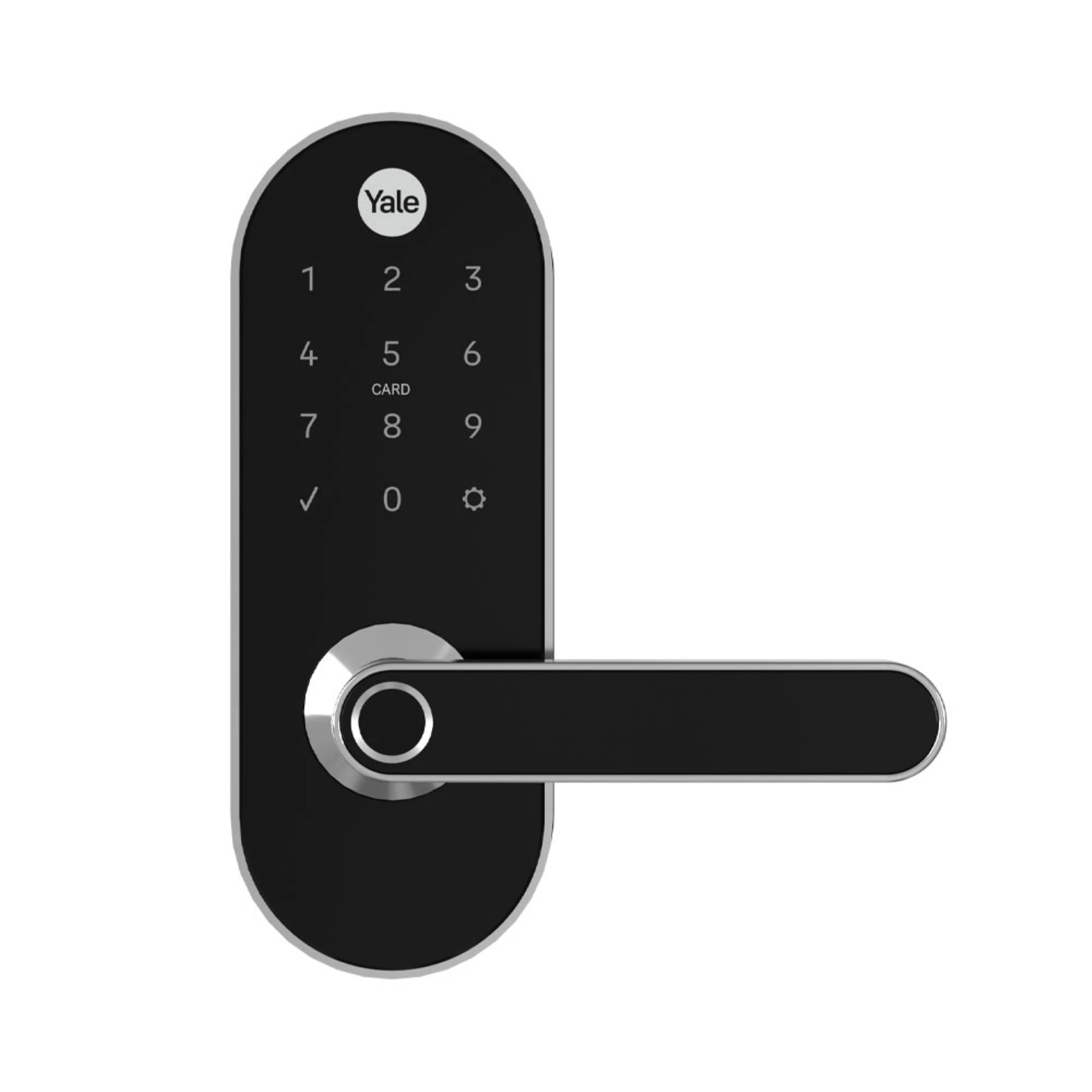 Fechadura Digital Yale YMC 420W IP55 Preta Cromada de Embutir com Biometria, Senha, Cartão e Chave