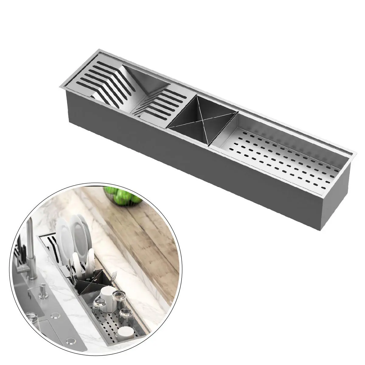 Calha Canal Organizador Escorredor Gourmet Inox 78cm Goldenx