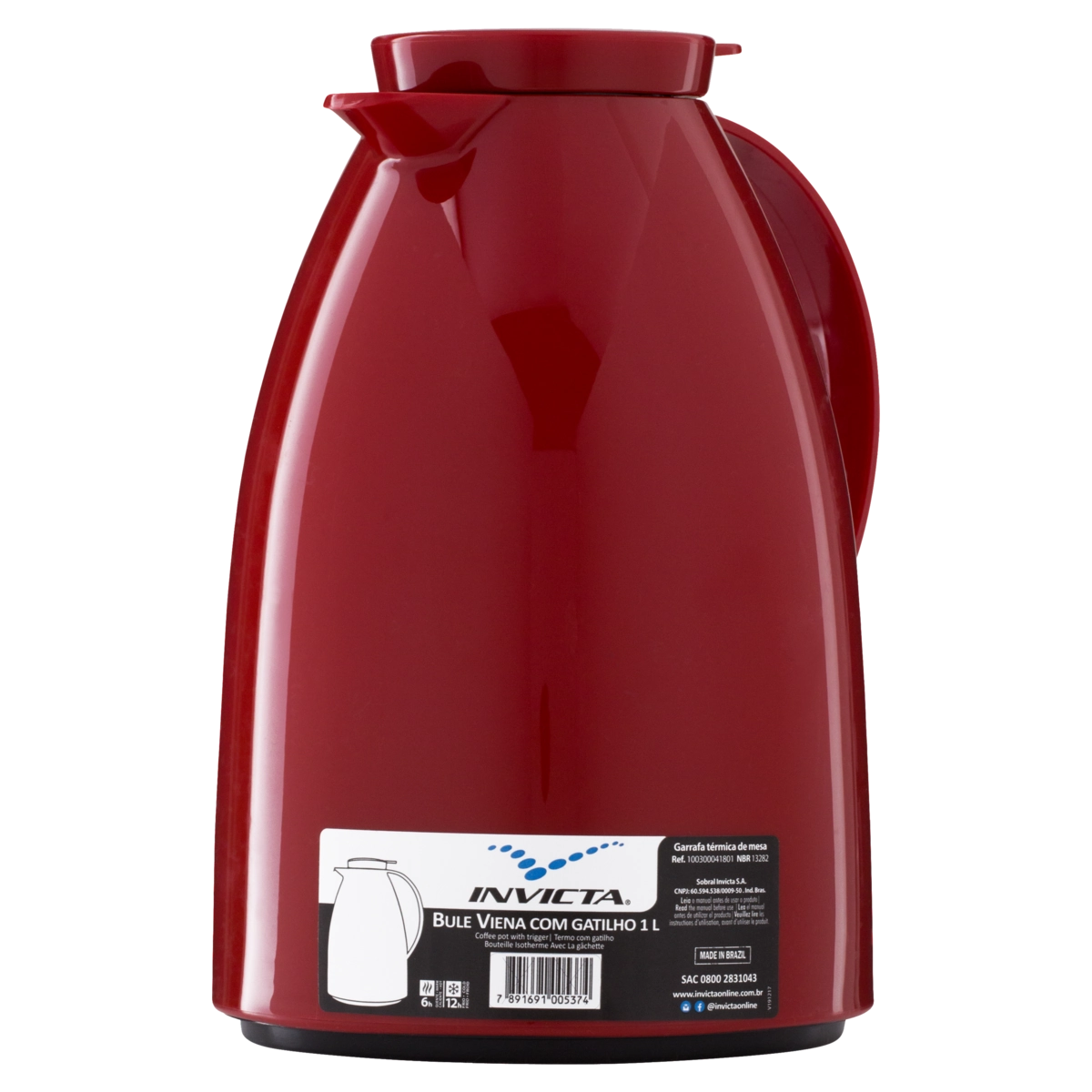 Garrafa Térmica De Mesa Vermelha Velvet Bule Viena Com Gatilho 1l Invicta