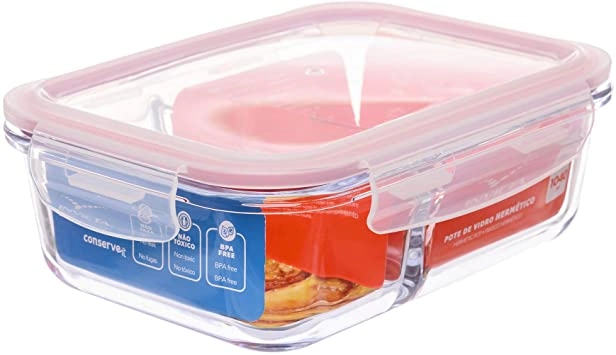 Pote de Vidro Retangular 1040ml com Divisória e Tampa Hermética Invicta 101528291777