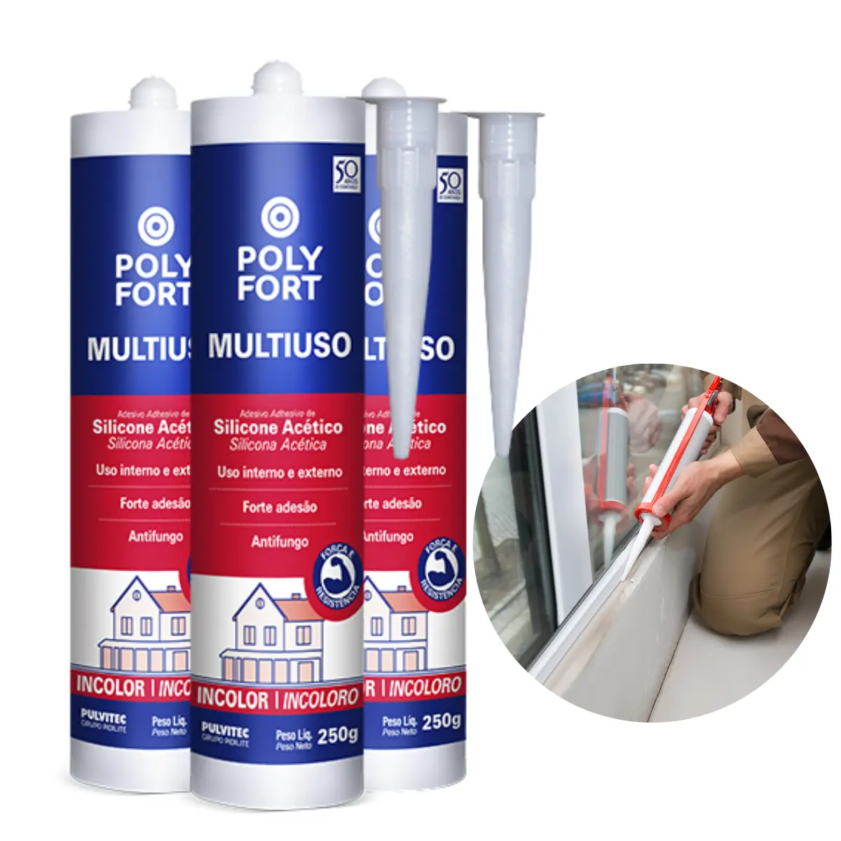 Kit 3und Silicone Acetico Multiuso Incolor 250g Polystic
