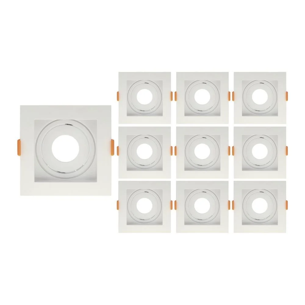 10 Spots De Embutir Recuado Taschibra Conecta Para Lâmpada Mr11 Quadrado Branco