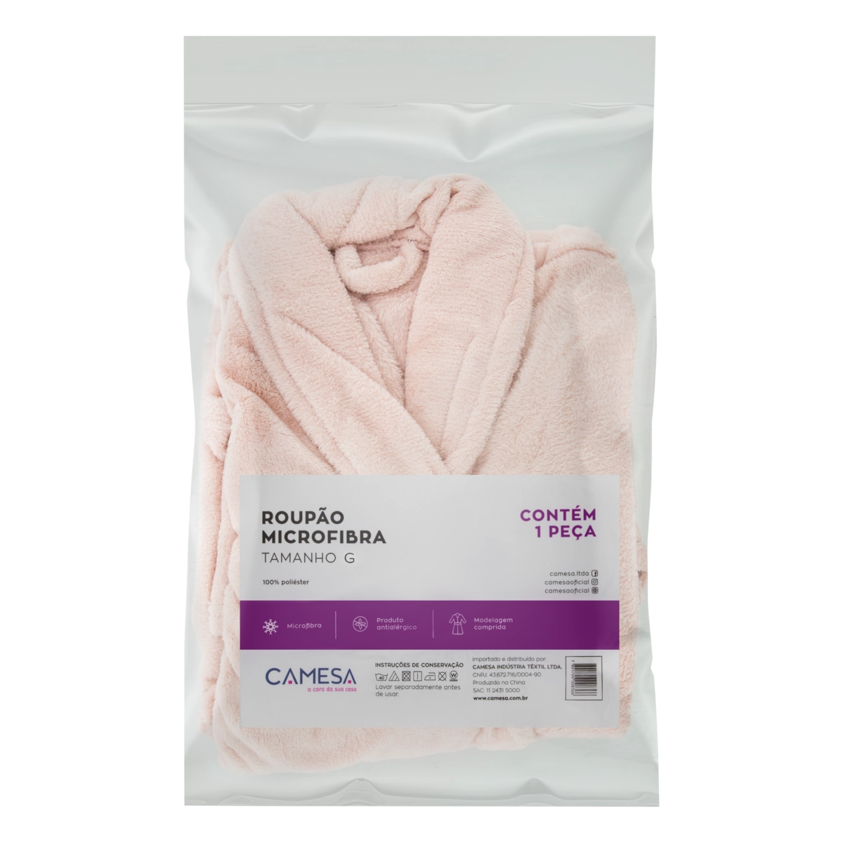 Roupão Antialérgico Rosa Camesa Tamanho G