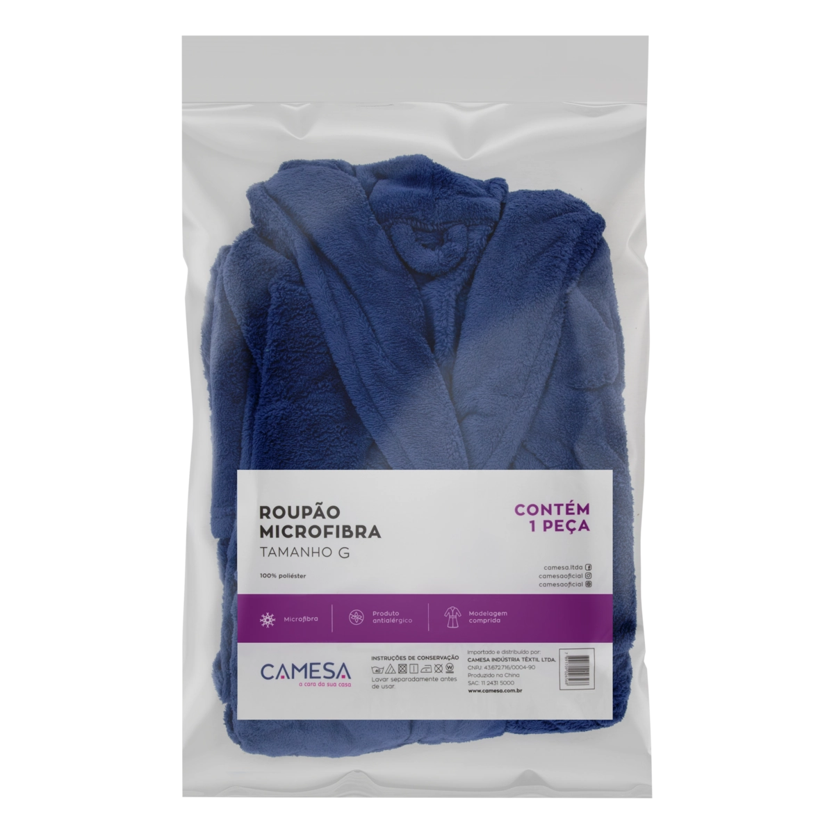 Roupão Antialérgico Azul Camesa Tamanho G