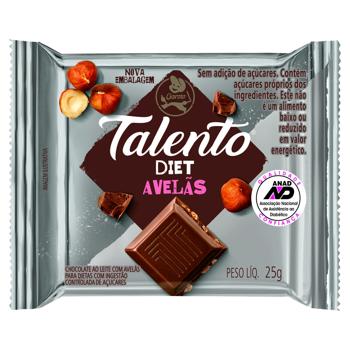 Chocolate Ao Leite Com Avelãs Diet Garoto Talento Pacote 25g