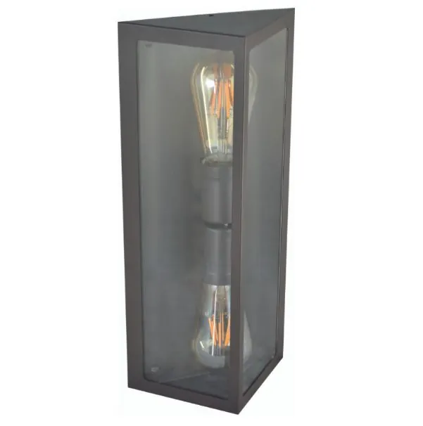 Arandela Externa Retro Triangulo 2 Vidros Dupla 40cm Marrom Rl
