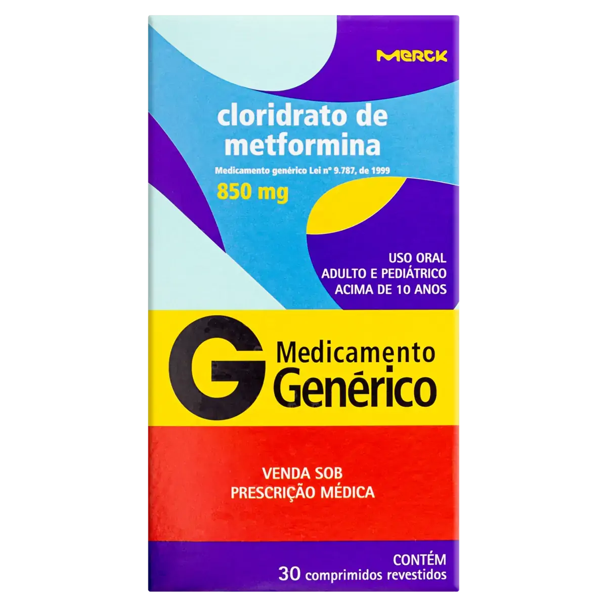 Cloridrato De Metformina 850mg Merck Caixa 30 Comprimidos Revestidos