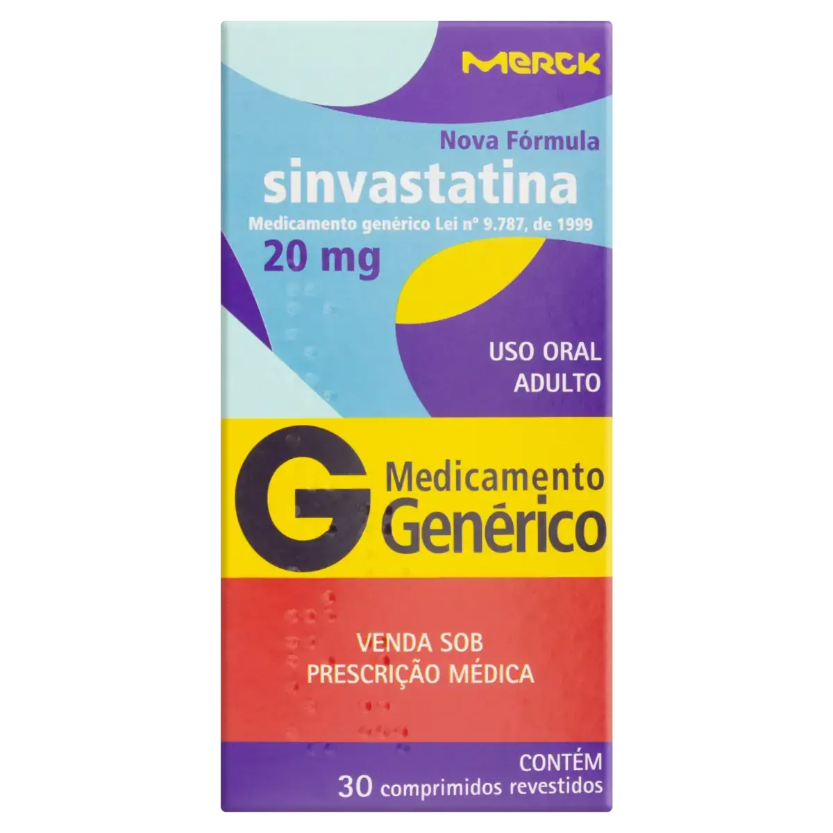 Sinvastatina 20mg Merck Caixa 30 Comprimidos Revestidos
