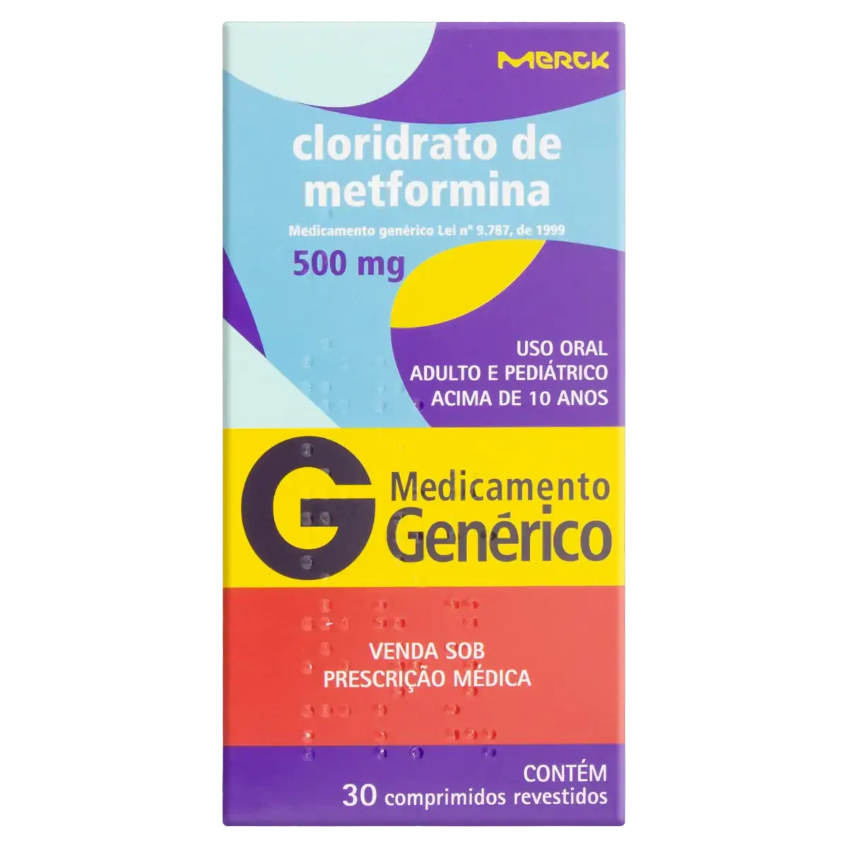 Cloridrato De Metformina 500mg Merck Caixa 30 Comprimidos Revestidos