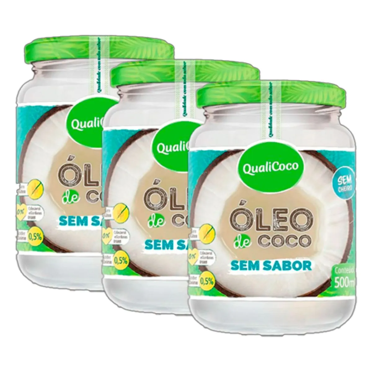 Kit 3X: Óleo de Coco Sem Sabor Qualicoco 500ml
