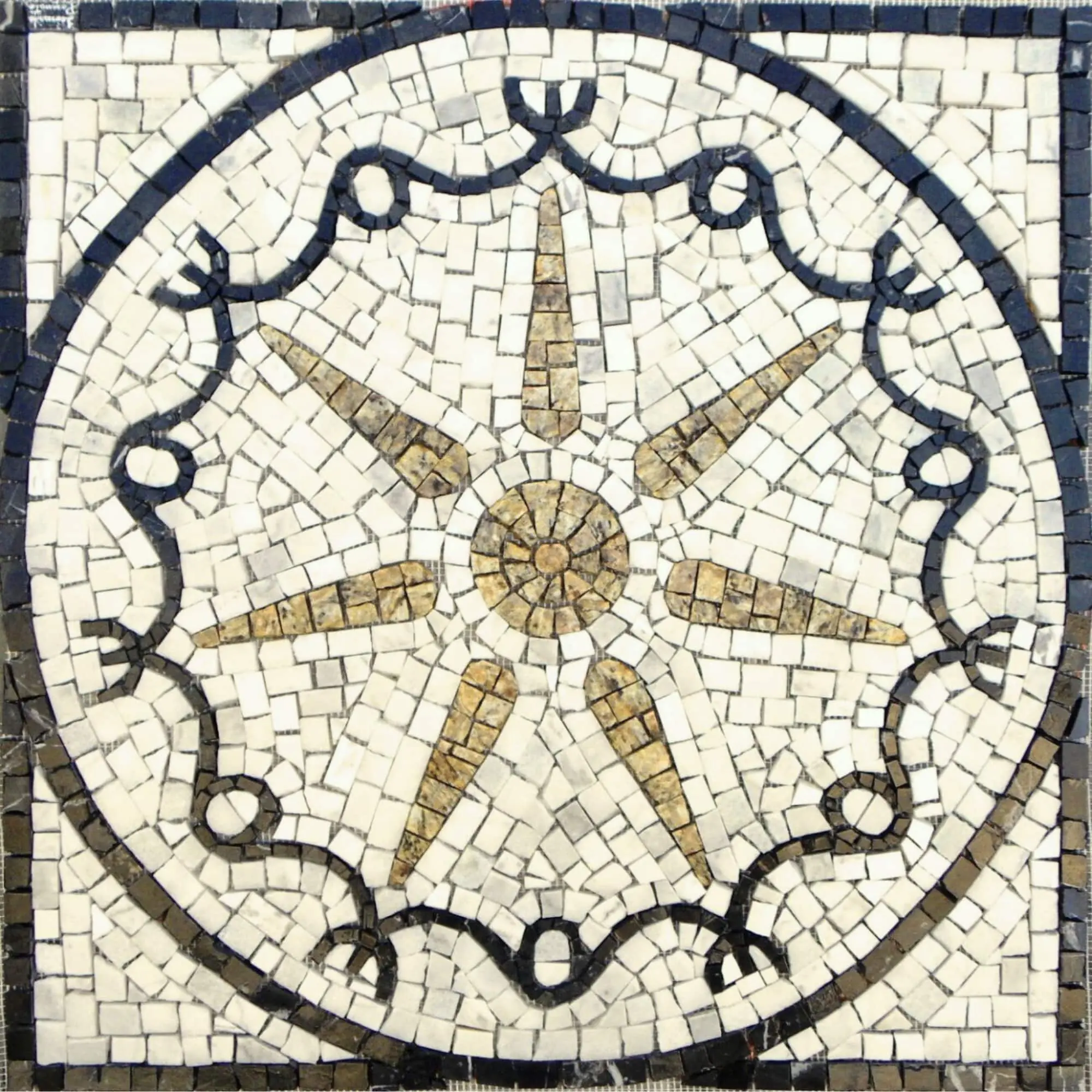 Piso Em Mosaico Romano Estrela E Proteção Em 7 Pontas - 70cm