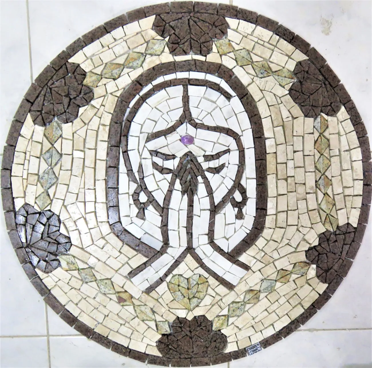 Mandala Indiana Piso Mosaico Meditação - 100cm