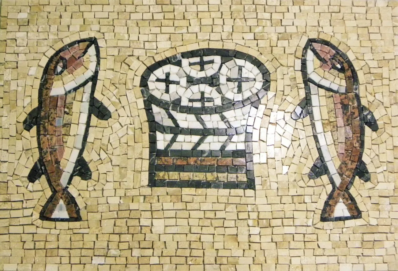 Mosaico Religioso Milagre Da Multiplicação De Paes E Peixes - 90x130cm
