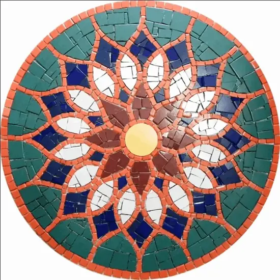 Mandala Indiana Piso Mosaico Vitral Árabe Cerâmico - 80cm