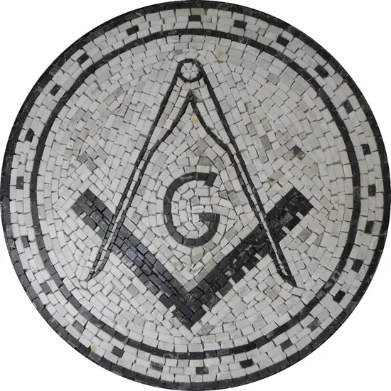 Piso Maçom Em Mosaico Esquadro E Compasso I - 90cm