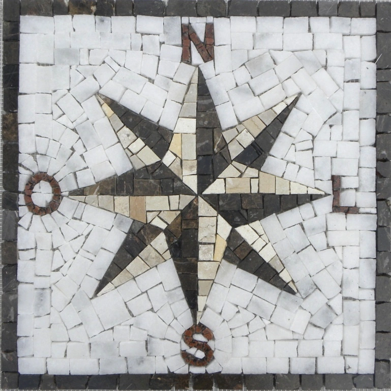 Rosa Dos Ventos Em Mosaico Com Letras - 80cm