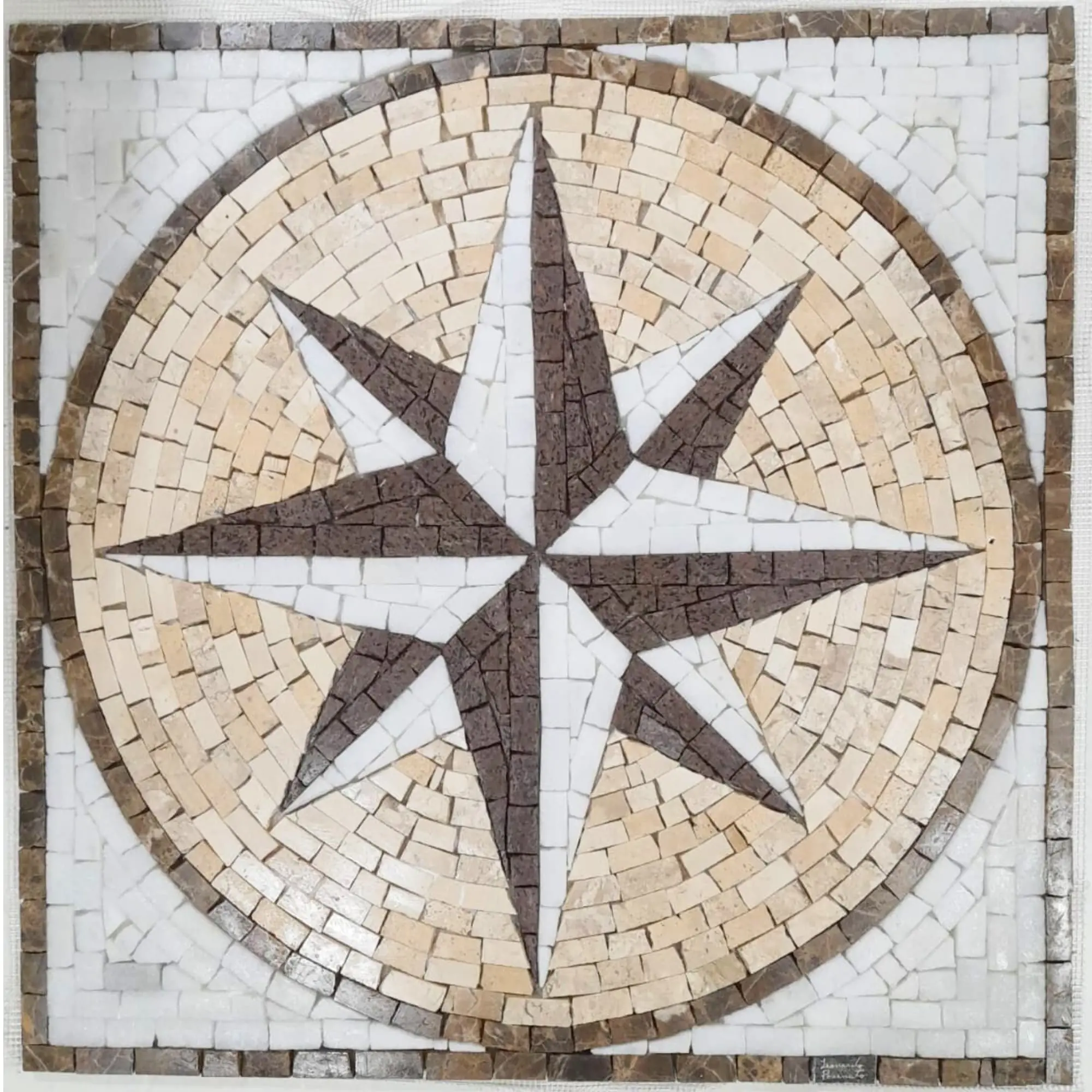 Rosa Dos Ventos Em Mosaico Marmore Quadrado - 90cm
