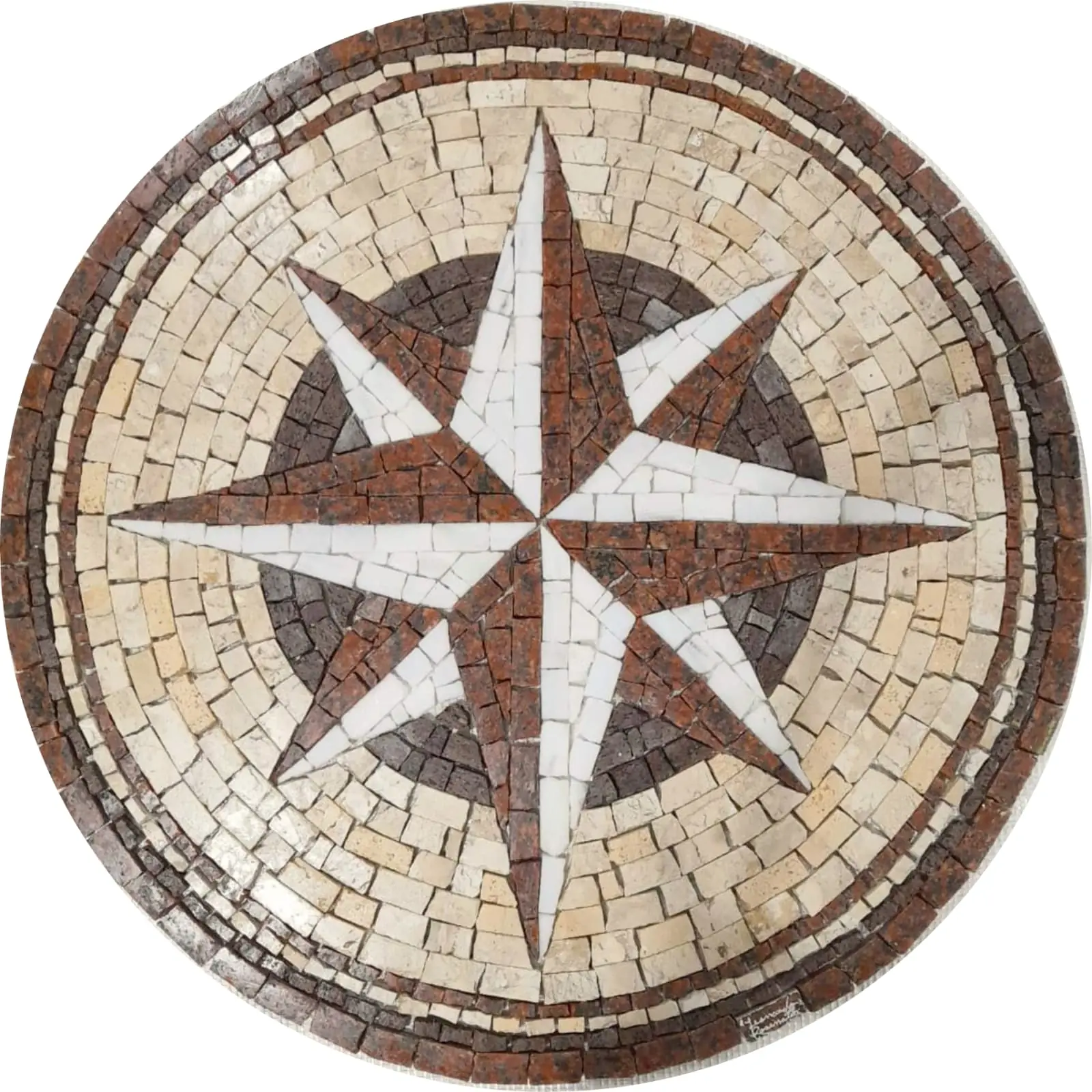 Rosa Dos Ventos Em Mosaico Com Mármores E Granitos - 90cm