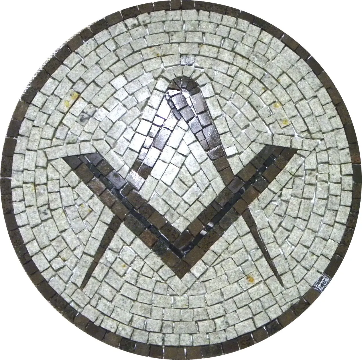 Piso Maçom Em Mosaico Esquadro E Compasso Ii - 130cm