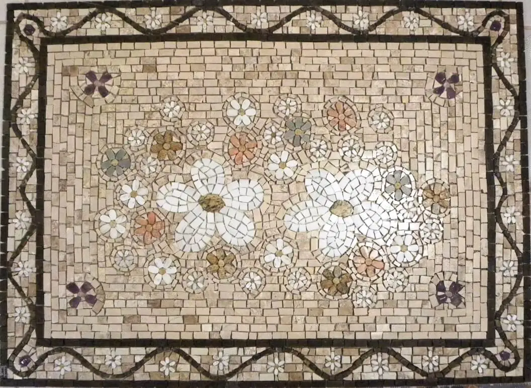 Mandala Mosaico Floral Festoni In Fiori Bianchi Ii - 120x180cm