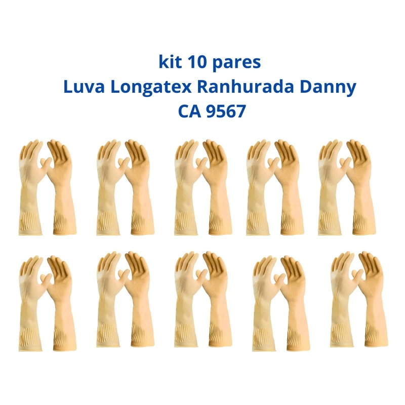 Kit 10 Luvas Limpeza Longatex Ranhurada Danny Ca 9567 M