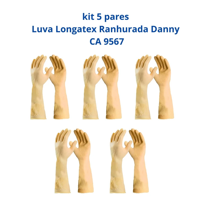 Kit 5 Luvas Limpeza Geral Longatex Ranhurada Danny Ca 9567 P