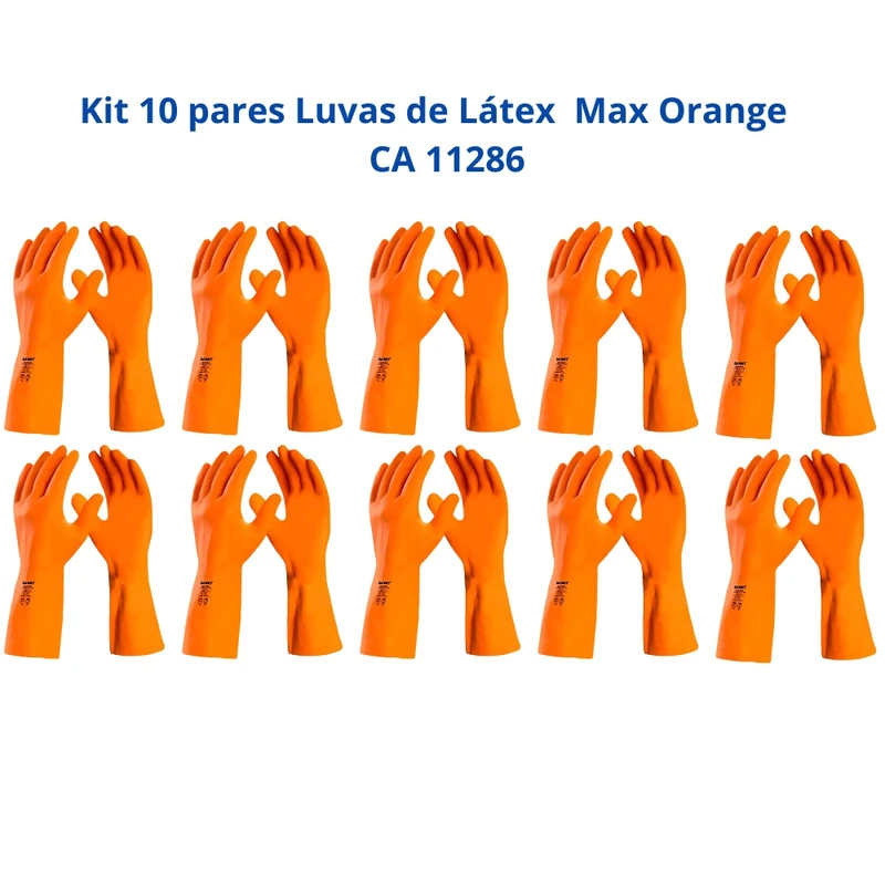 Kit 10 Luvas Látex Laranja Reforçada Forrada Max Orange Da208 Limpeza Multiuso Danny Ca 11286 Xg