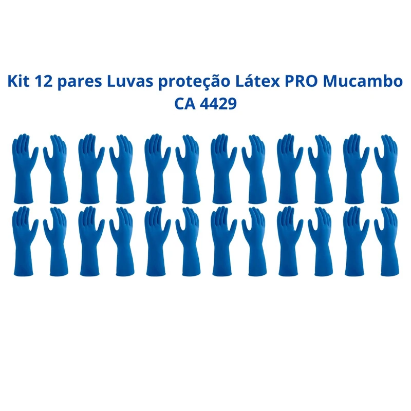 Kit 12 Luvas Proteção Látex Azul Pro S 137 Mucambo Limpeza Serviços Gerais Multiuso Ca 4429 T7