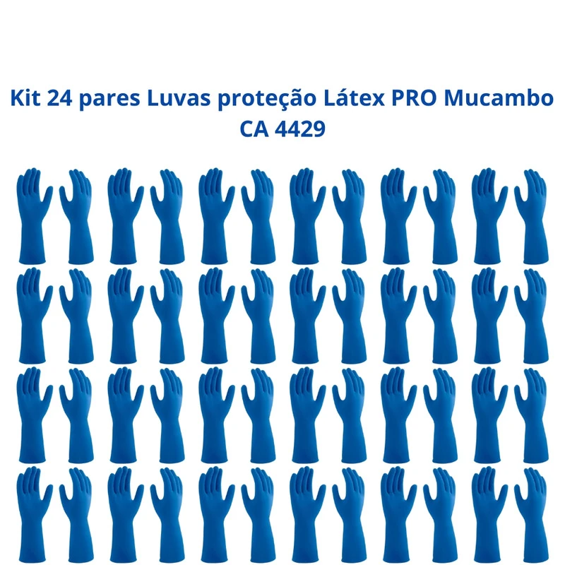 Kit 24 Luvas Proteção Limpeza Látex Azul Pro S 137 Mucambo Ca 4429 T8