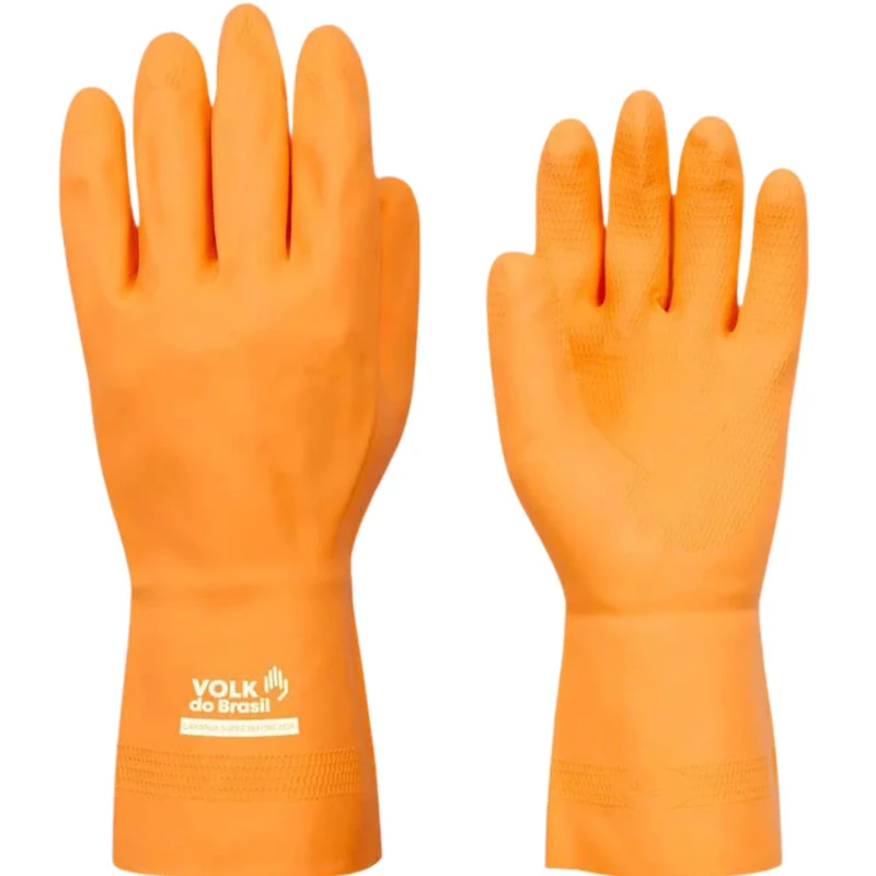 Luva Látex Laranja Reforçada Slim Proteção Quimica Limpeza Multiuso Volk Ca 37815 G