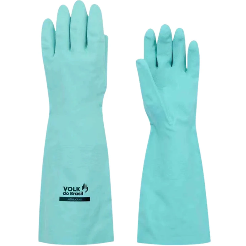 Luva Proteção Nitrílica 45cm Sem Forro Verde Volk Ca 44466 Verde Agua Eg