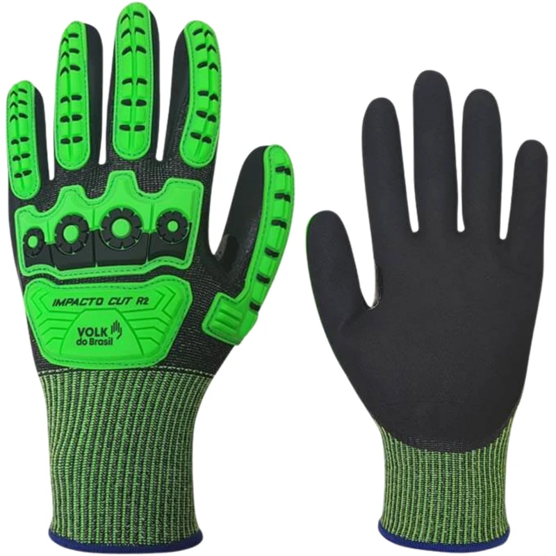 Luva Proteção Reforçada Impacto Cut R2 Volk Ca 42941 G Preto Com Verde
