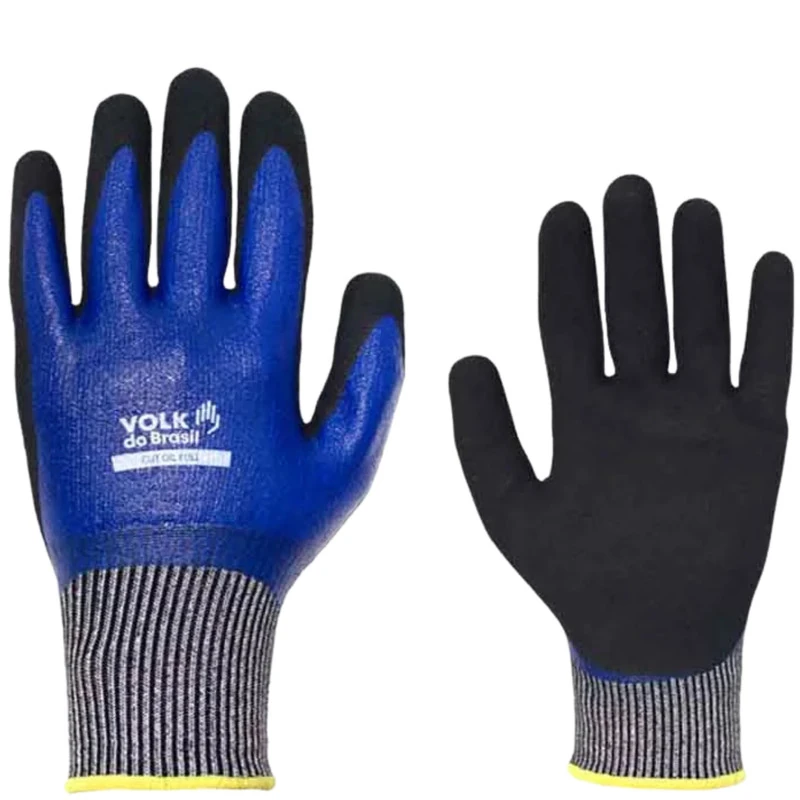 Luva Segurança Cut Oil Full Volk Epi Ca 36848 M Cinza Azul E Preto